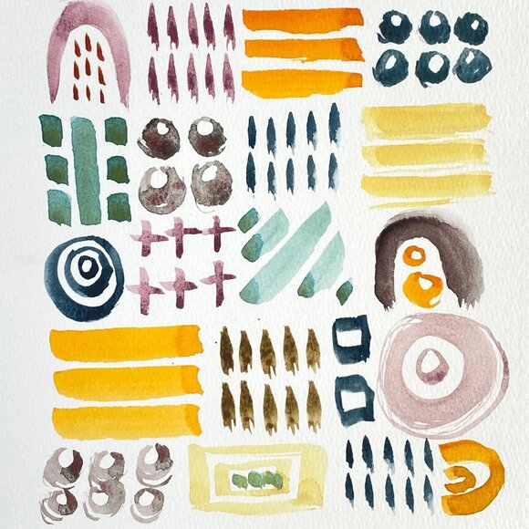 Sampler 1 Original Art Abstract Watercolor Painting on 8x8in Paper - Picture 1 of 6